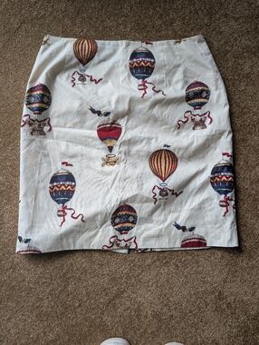 Vintage Women’s White Hot Air Balloon Print Cotton Skirt